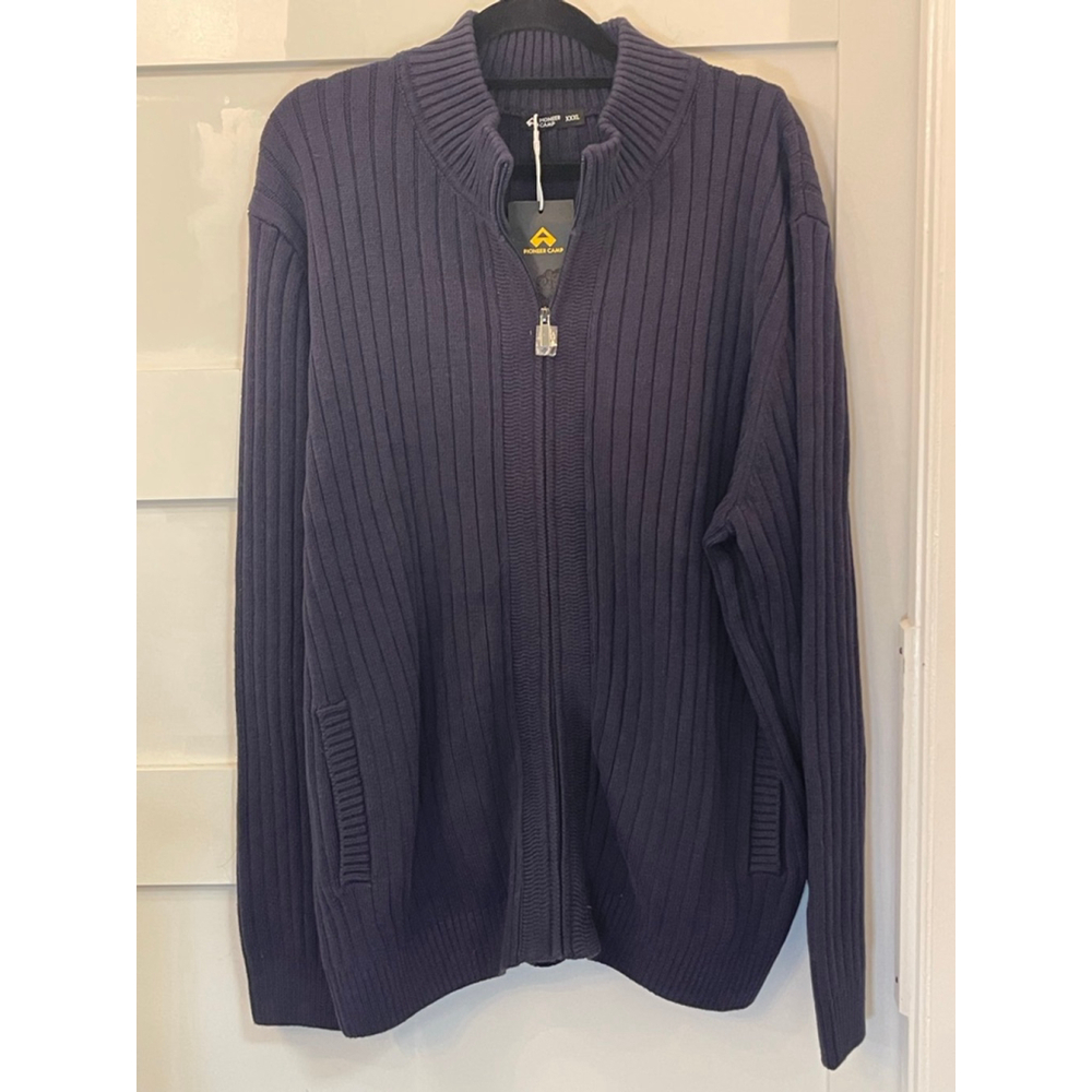 Pioneer Camp Men’s XXXL Ribbed Full Zip Sweater Navy Blue NWT